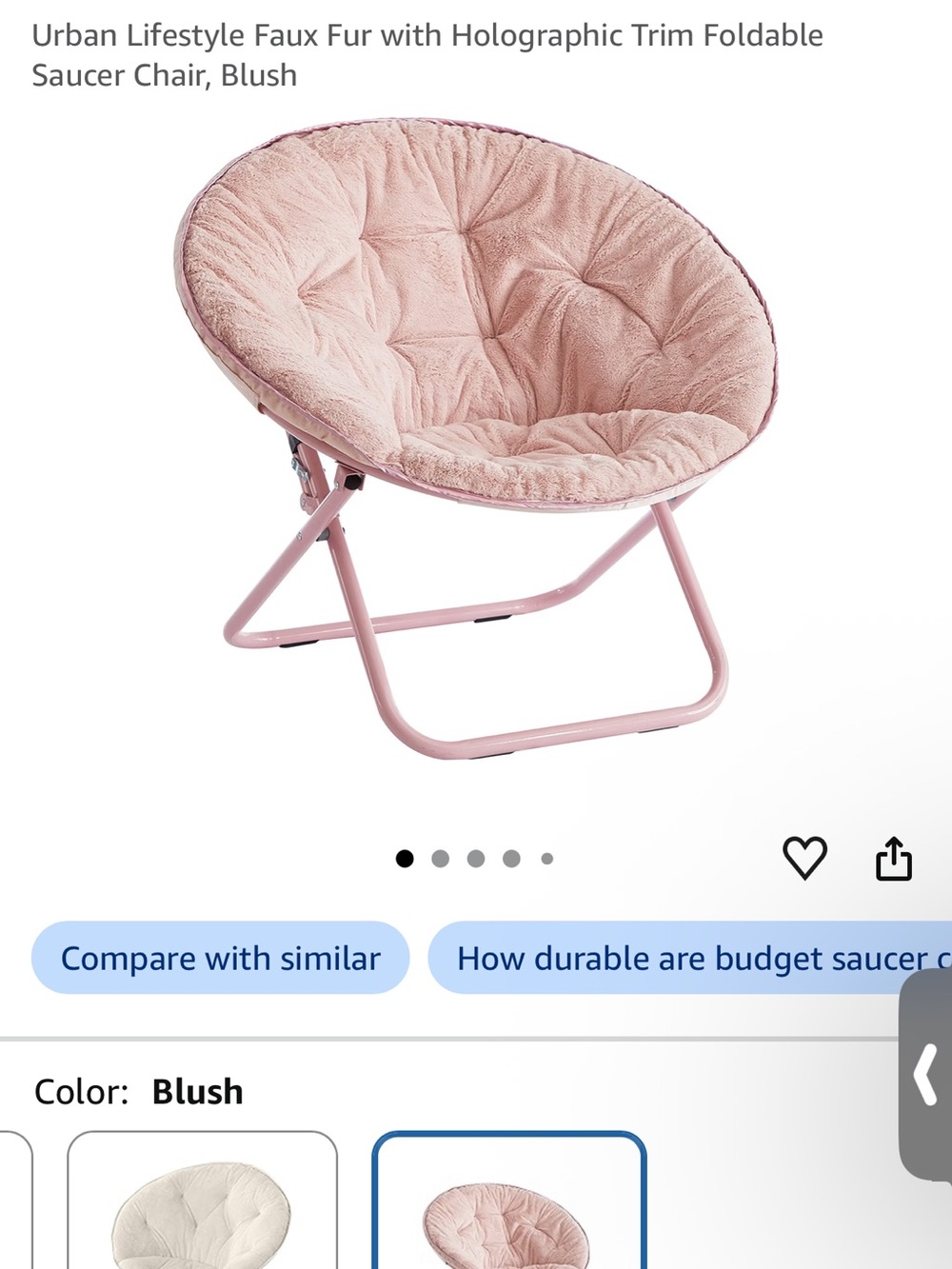 Blush Saucer Chair - Faux Fur Foldable Seat